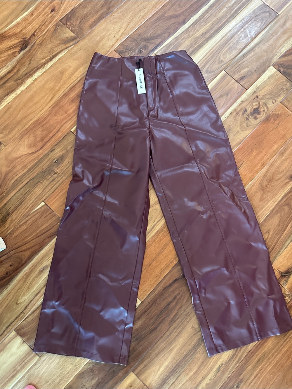 Commense NWT High-Waist Wide-Leg Vegan Leather Pants - Burgundy - Picture 3 of 5